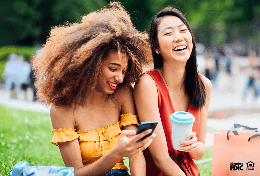 Two college students catch up after summer break and discuss secured credit cards.